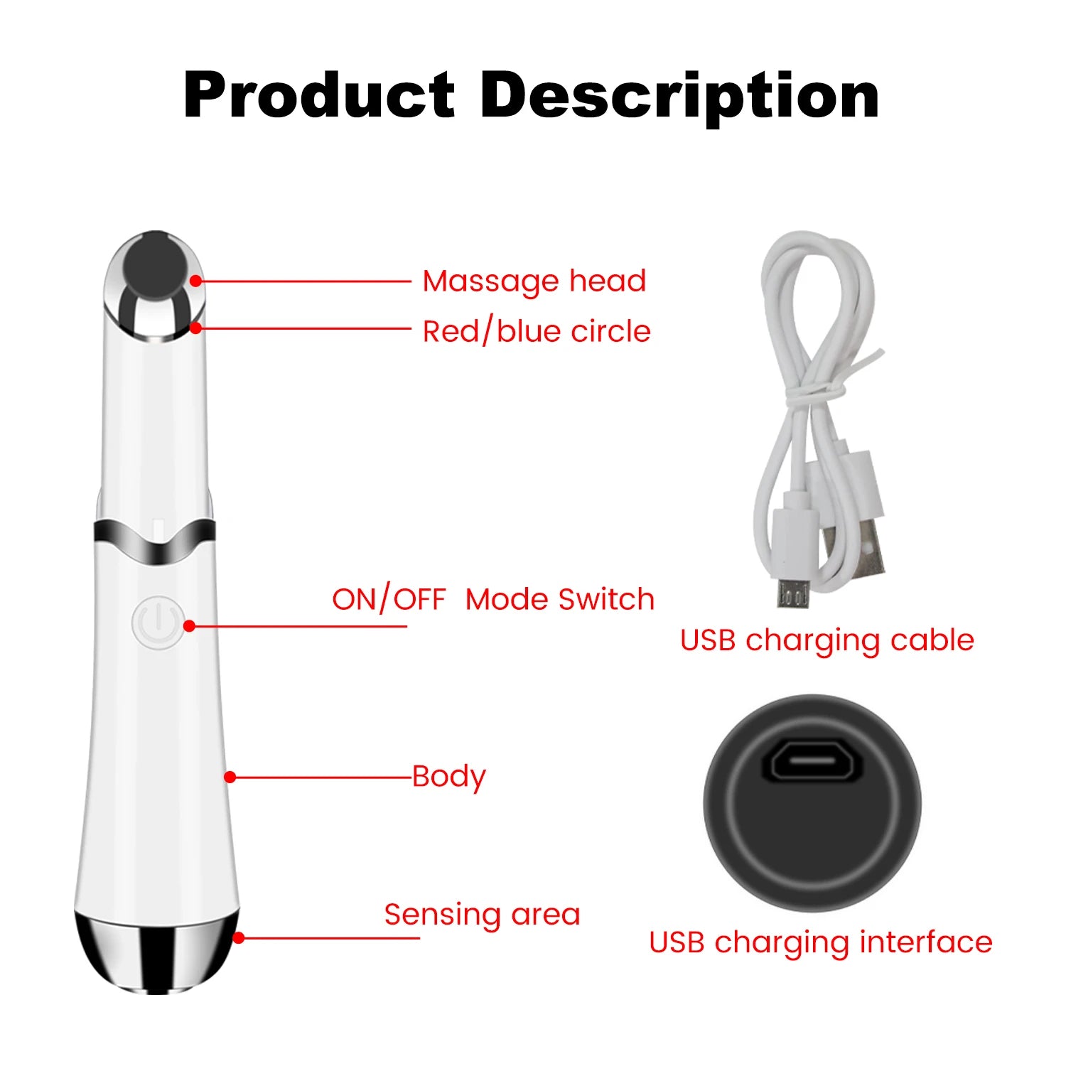 Eye Massager Pen with Vibration and Blue Light Therapy for Dark Circles and Wrinkles.
