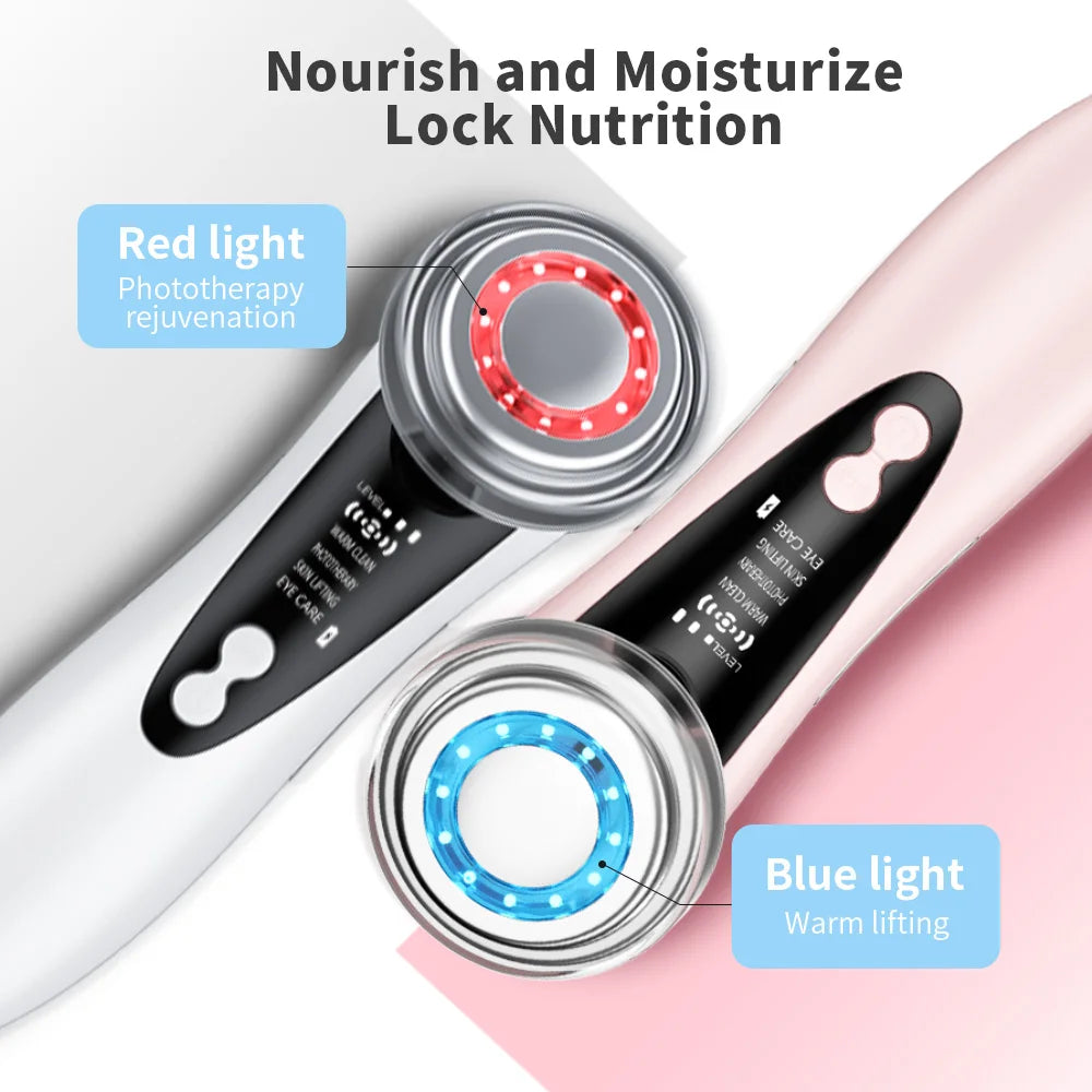 EMS Facial Massager Face Beauty Instrument with Induced Vibration and Hot Compress Face Skin Care Tool LED Light Therapy