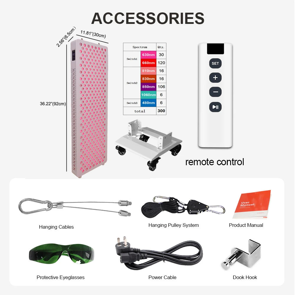 1500W Red & Blue Infrared Light Therapy Panel with Stand