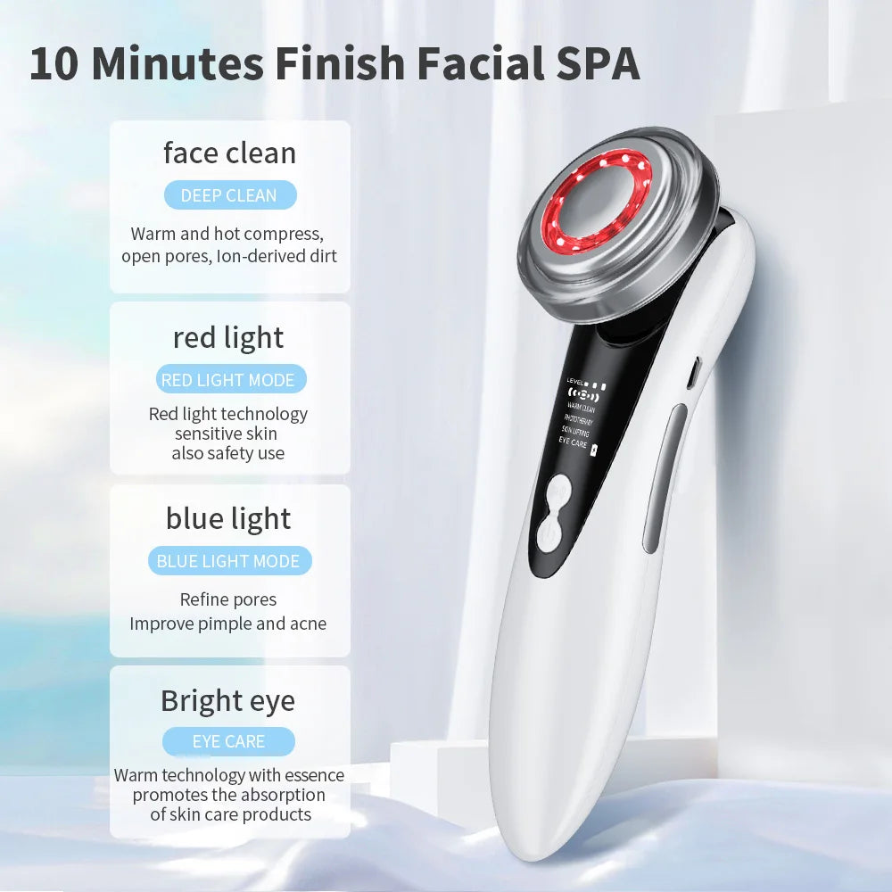 EMS Facial Massager Face Beauty Instrument with Induced Vibration and Hot Compress Face Skin Care Tool LED Light Therapy