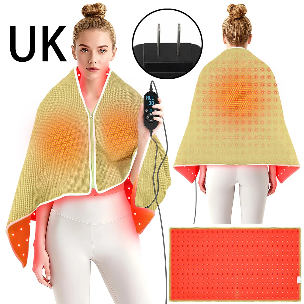 Red Light Therapy Blanket 660nm 850nm - Infrared Heating Shawl for Pain Relief