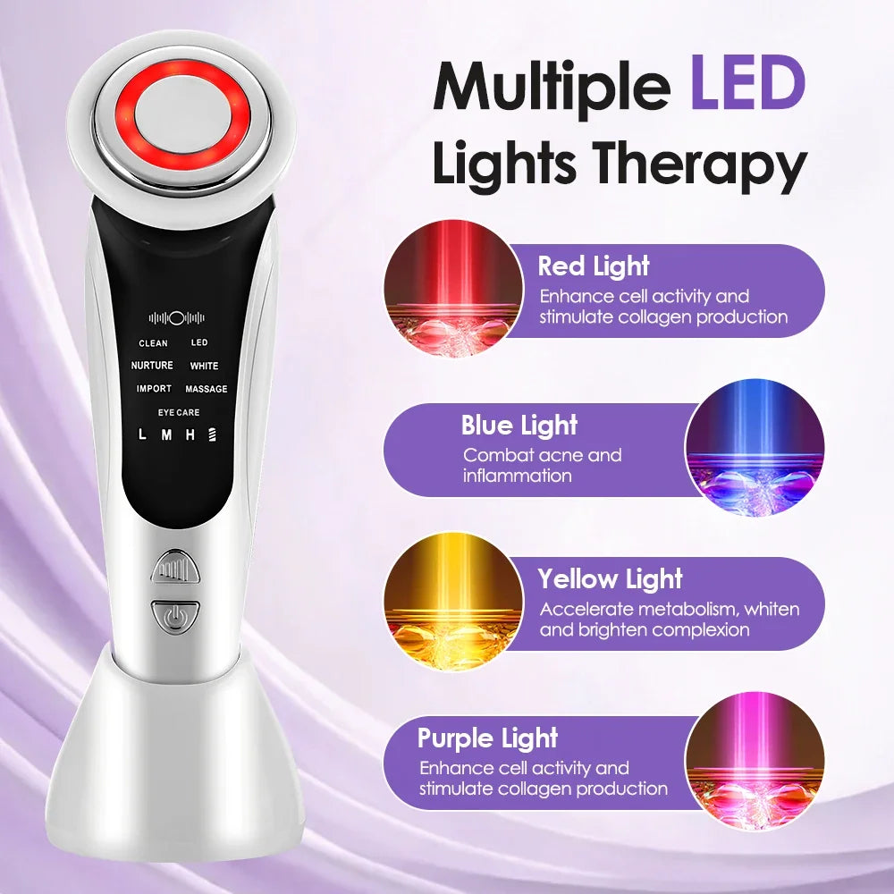 EMS Facial Massager Face Beauty Instrument with Induced Vibration and Hot Compress Face Skin Care Tool LED Light Therapy