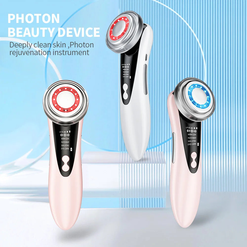 EMS Facial Massager Face Beauty Instrument with Induced Vibration and Hot Compress Face Skin Care Tool LED Light Therapy