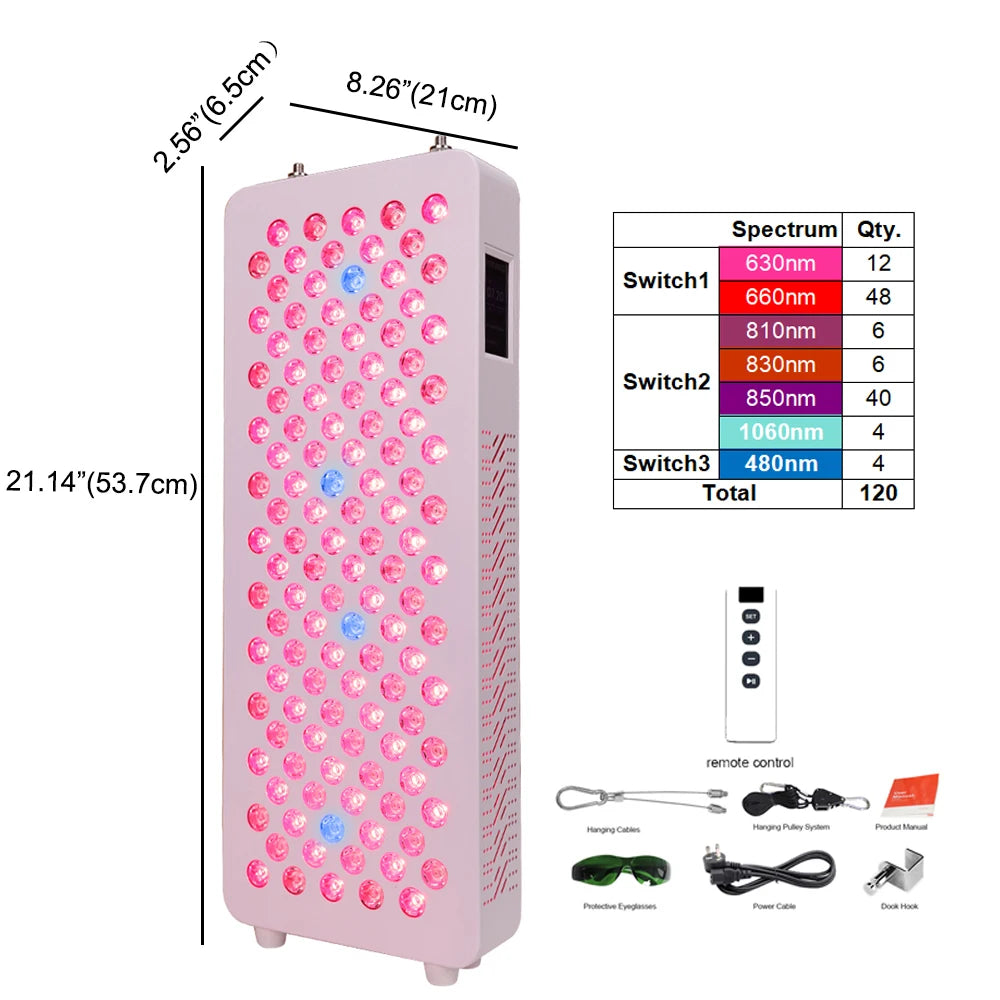 Multi-Wavelength Red & Blue Light Therapy Panel, High Irradiance 600W LED with Infrared