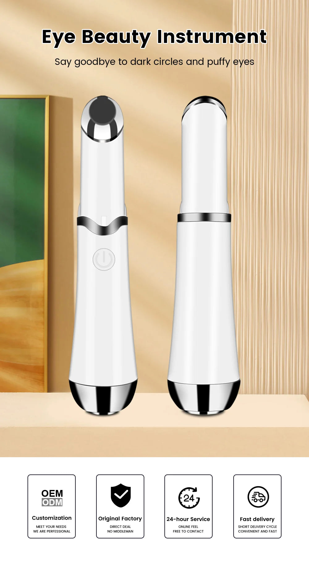 Eye Massager Pen with Vibration and Blue Light Therapy for Dark Circles and Wrinkles.
