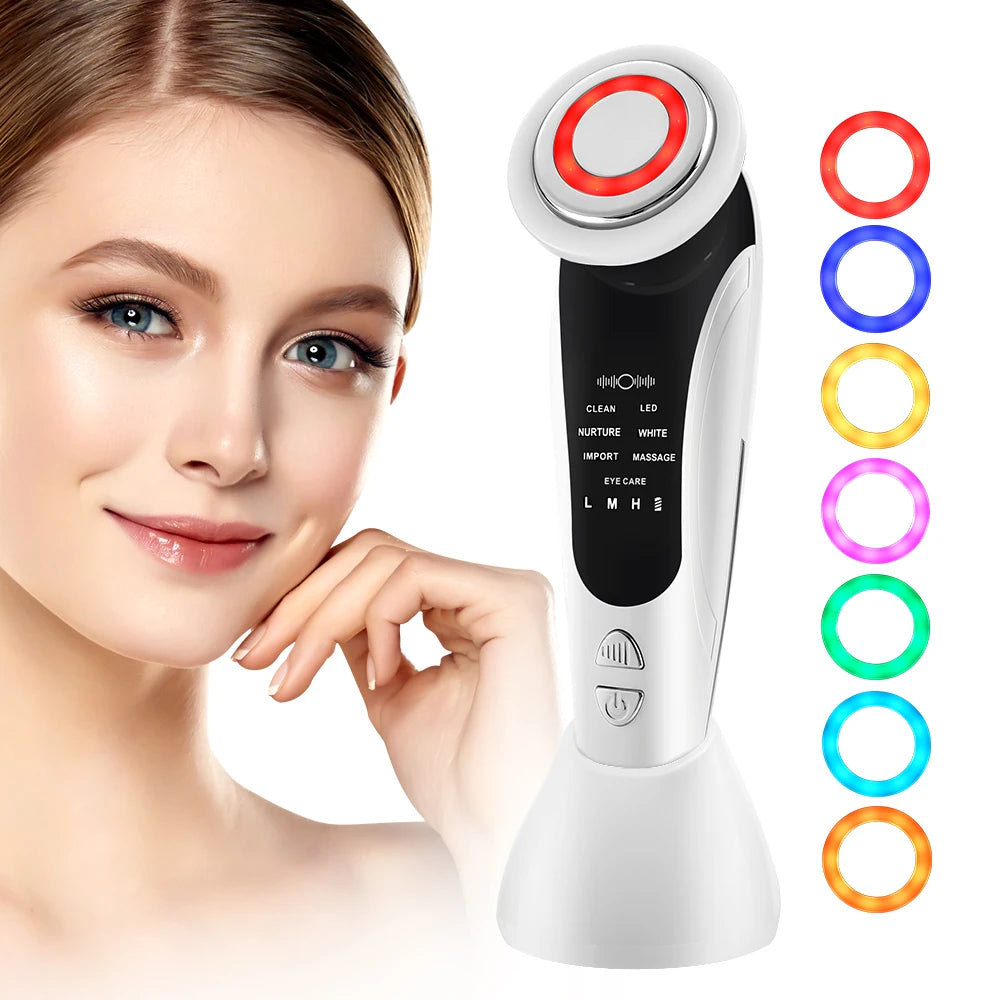 EMS Facial Massager Face Beauty Instrument with Induced Vibration and Hot Compress Face Skin Care Tool LED Light Therapy