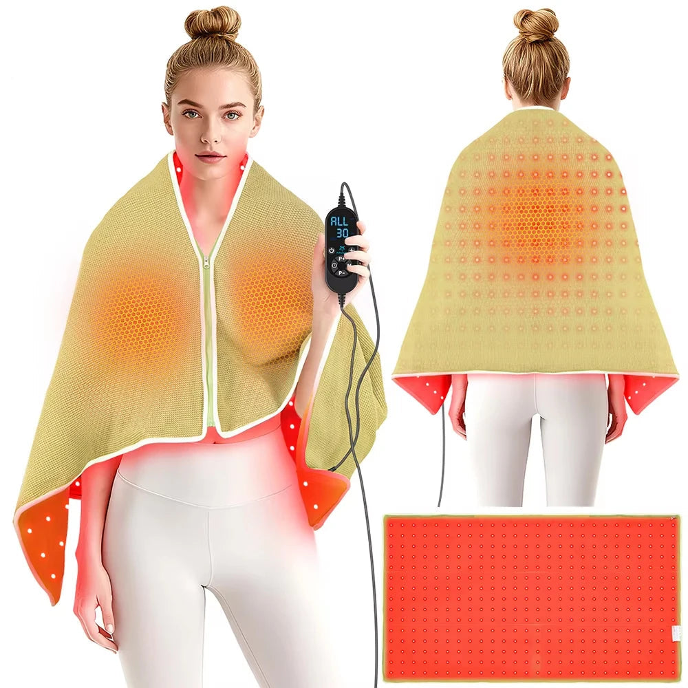 Red Light Therapy Blanket 660nm 850nm - Infrared Heating Shawl for Pain Relief