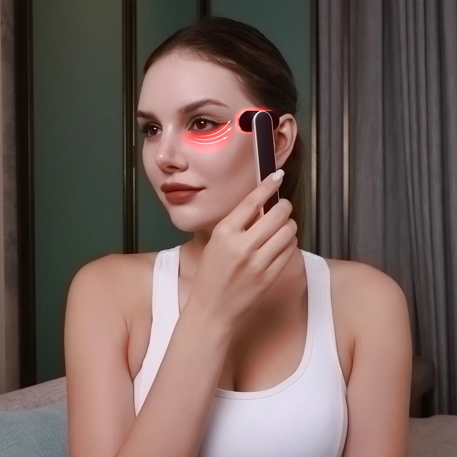 Eye Massager Stick Microcurrent Red Light Therapy Hot Compress Rotating Wand for Skin Tightening and Facial Lifting