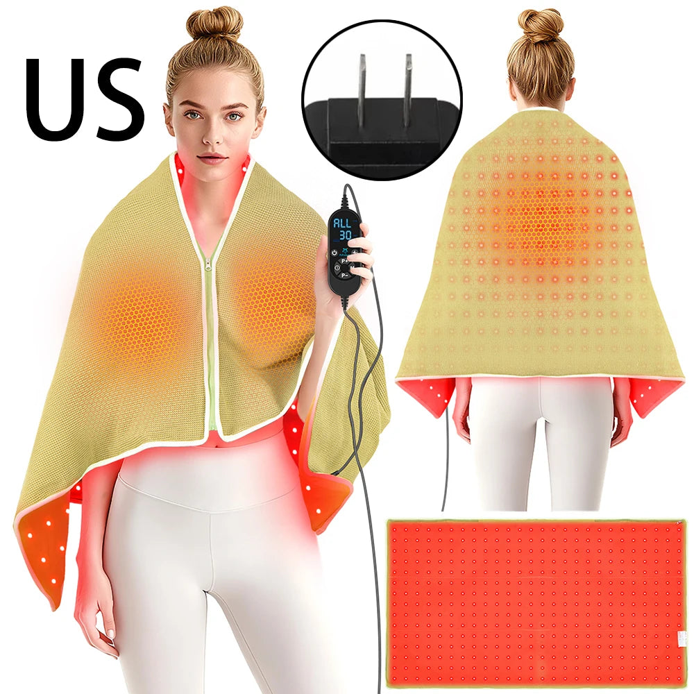 Red Light Therapy Blanket 660nm 850nm - Infrared Heating Shawl for Pain Relief