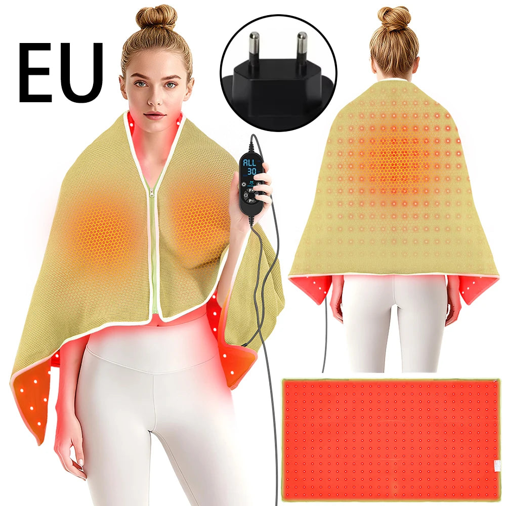 Red Light Therapy Blanket 660nm 850nm - Infrared Heating Shawl for Pain Relief