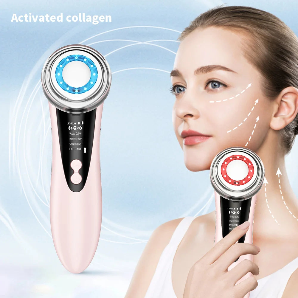 EMS Facial Massager Face Beauty Instrument with Induced Vibration and Hot Compress Face Skin Care Tool LED Light Therapy
