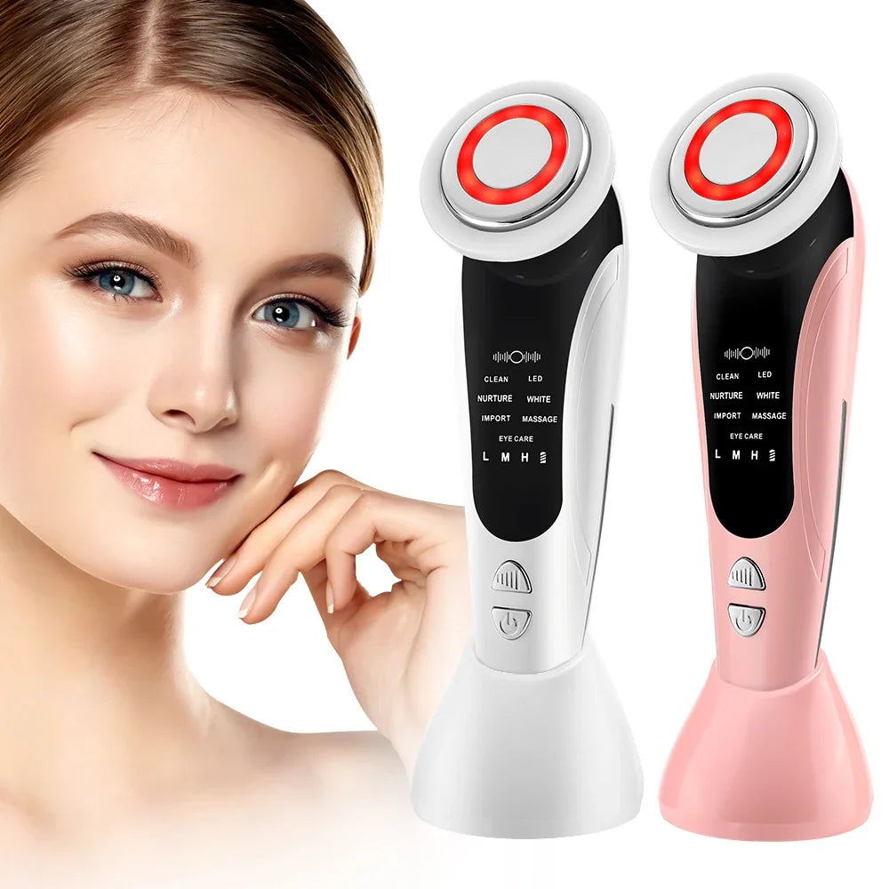 EMS Facial Massager Face Beauty Instrument with Induced Vibration and Hot Compress Face Skin Care Tool LED Light Therapy
