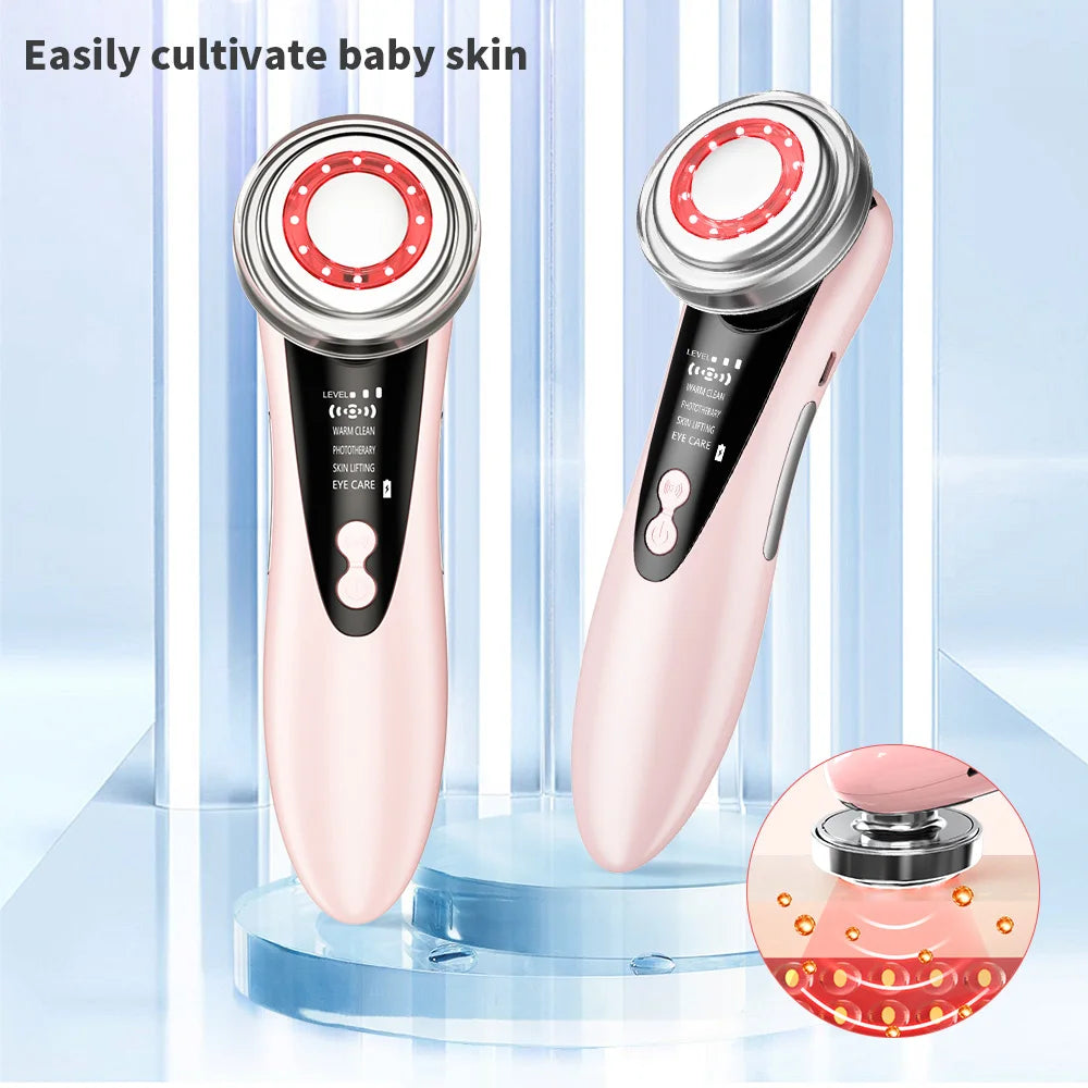 EMS Facial Massager Face Beauty Instrument with Induced Vibration and Hot Compress Face Skin Care Tool LED Light Therapy