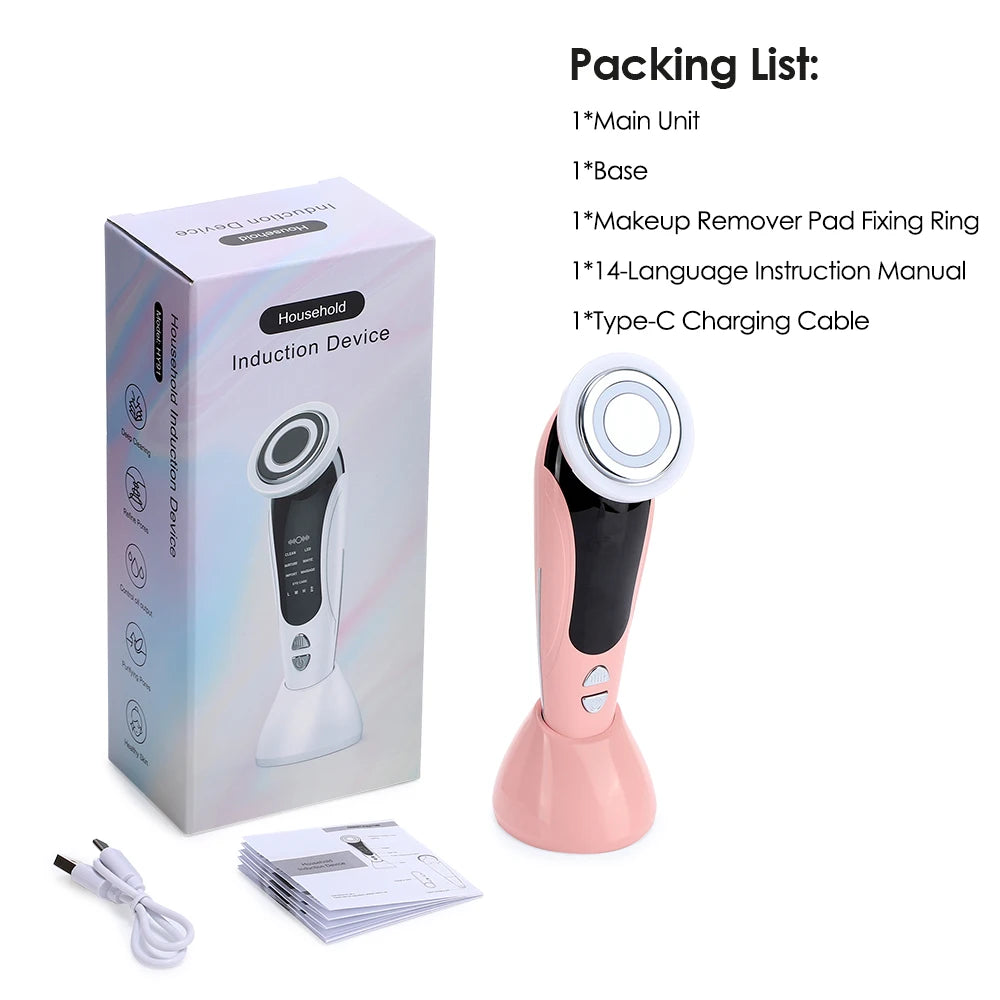 EMS Facial Massager Face Beauty Instrument with Induced Vibration and Hot Compress Face Skin Care Tool LED Light Therapy