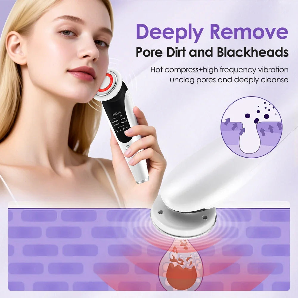 EMS Facial Massager Face Beauty Instrument with Induced Vibration and Hot Compress Face Skin Care Tool LED Light Therapy