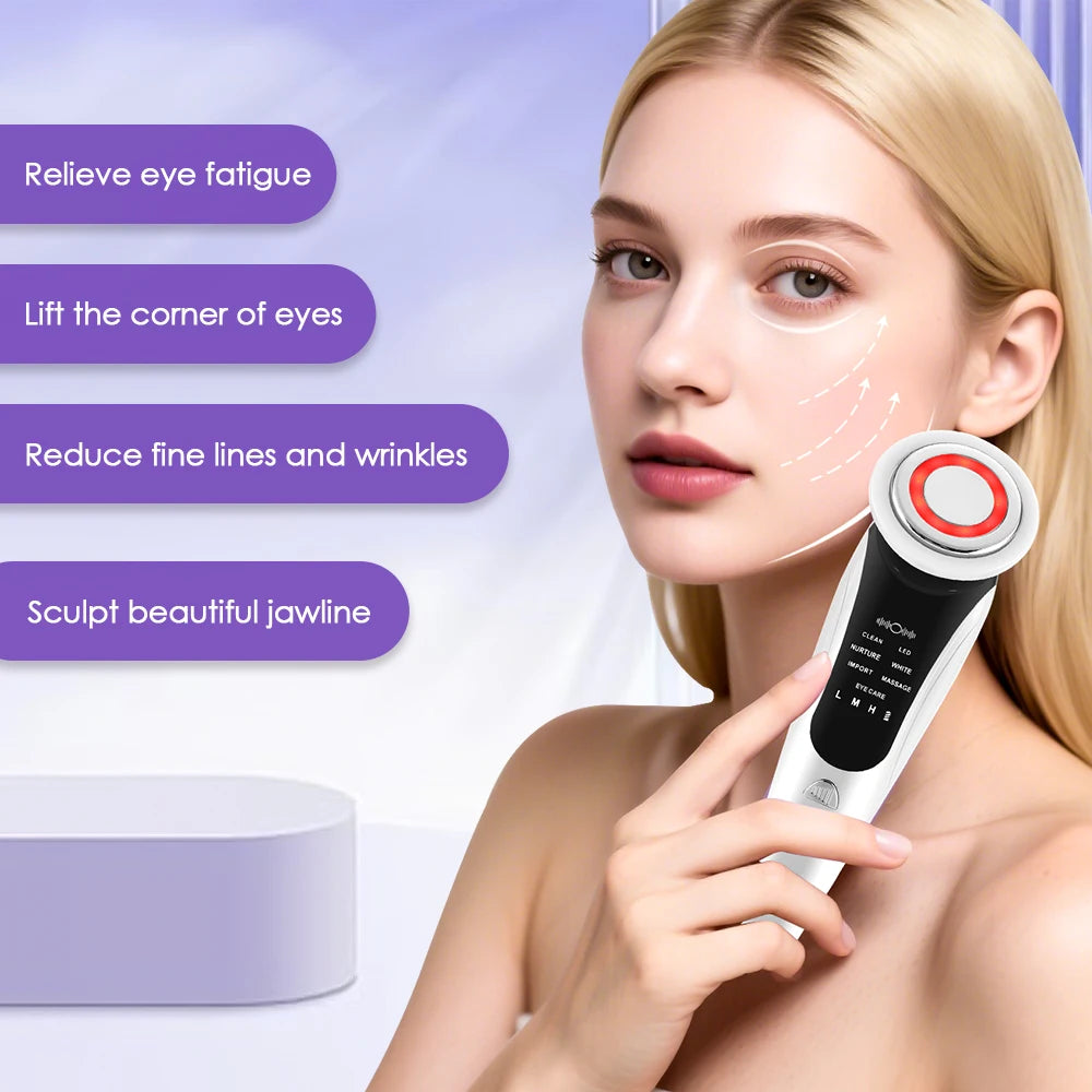 EMS Facial Massager Face Beauty Instrument with Induced Vibration and Hot Compress Face Skin Care Tool LED Light Therapy