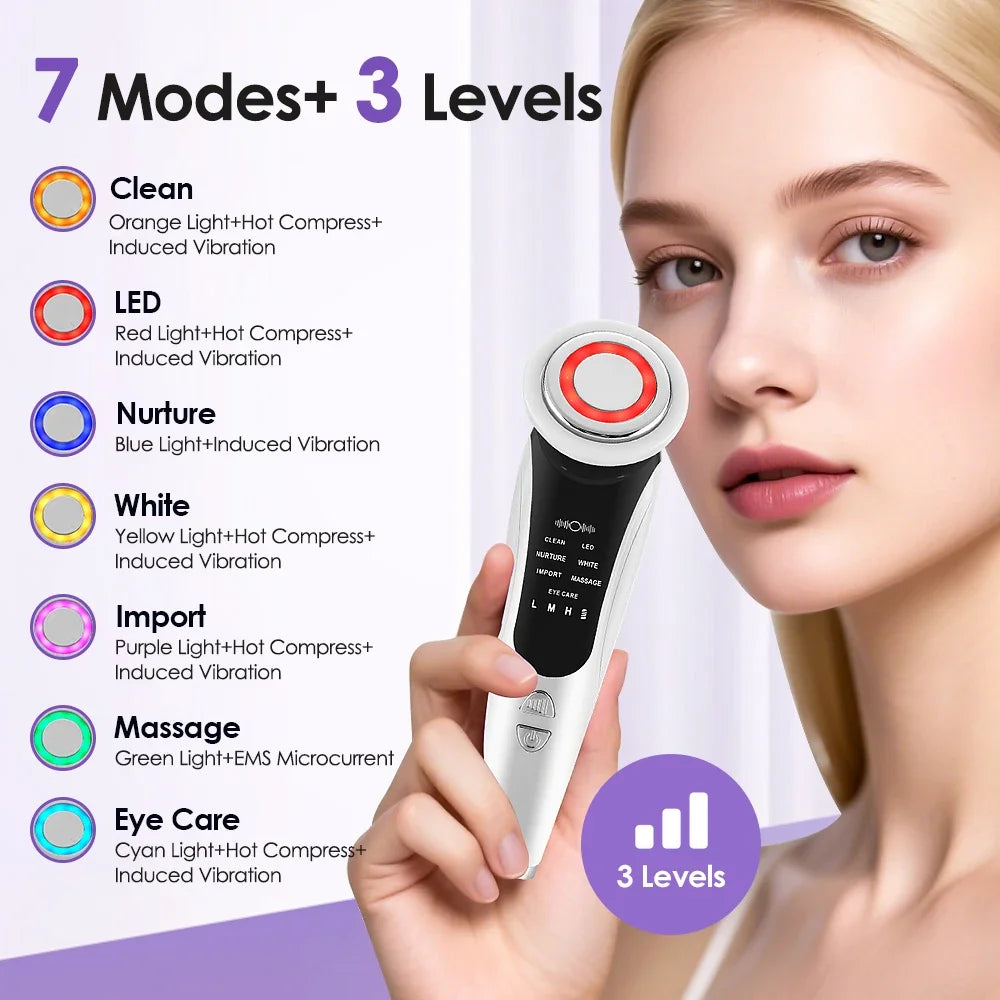 EMS Facial Massager Face Beauty Instrument with Induced Vibration and Hot Compress Face Skin Care Tool LED Light Therapy