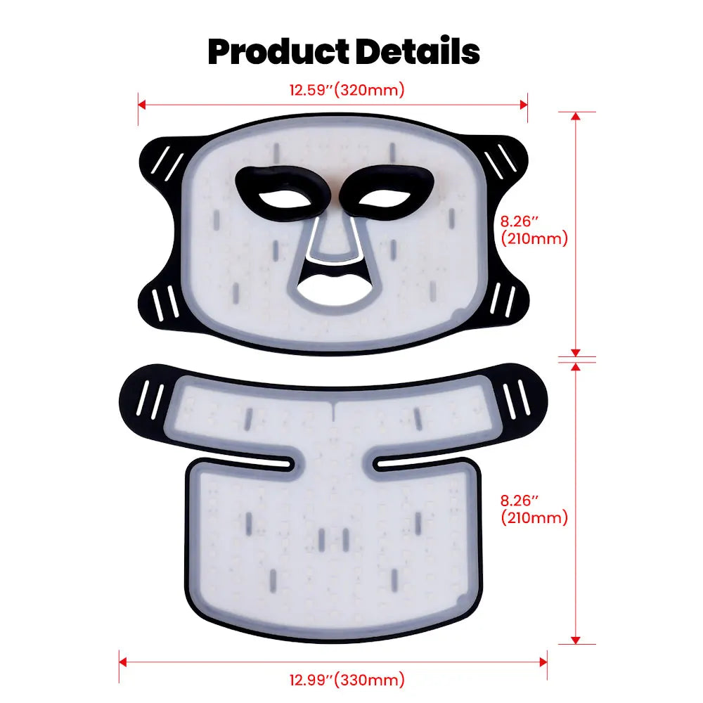 7-Color LED Facial Therapy Mask with Neck Attachment 470nm, 520nm, 630nm Light Wavelengths