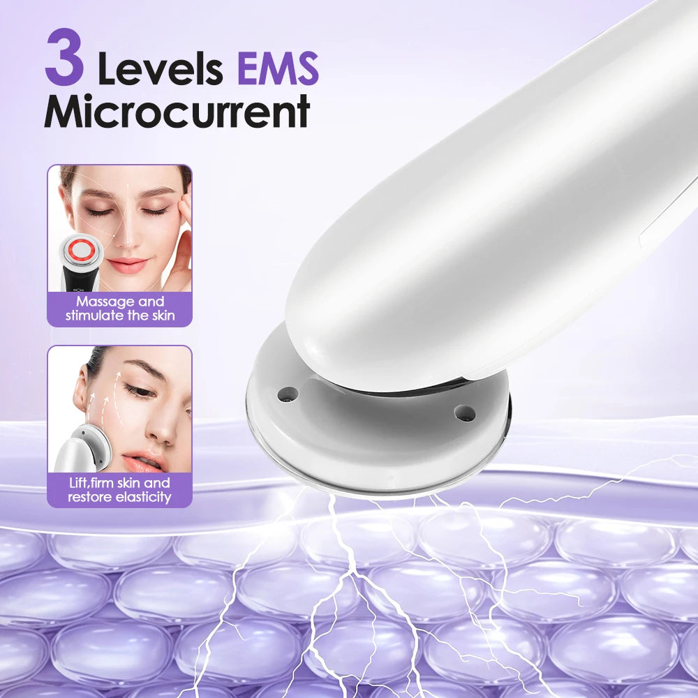 EMS Facial Massager Face Beauty Instrument with Induced Vibration and Hot Compress Face Skin Care Tool LED Light Therapy